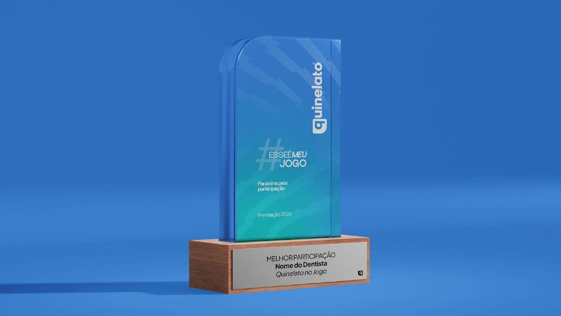 Troféu de melhor participação, personalizado com o nome do dentista.