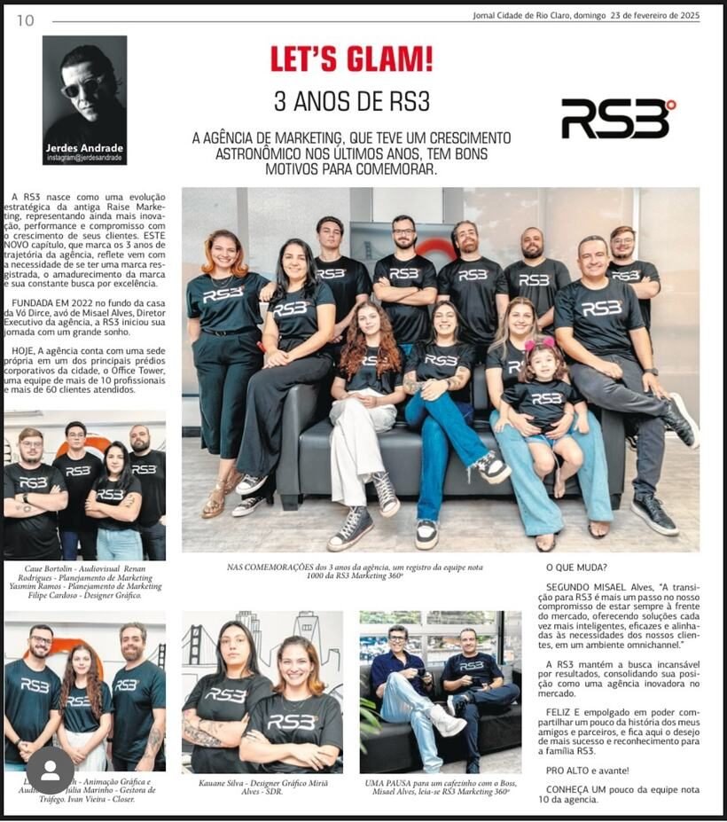 Matéria de três anos da RS3 no Jornal Cidade